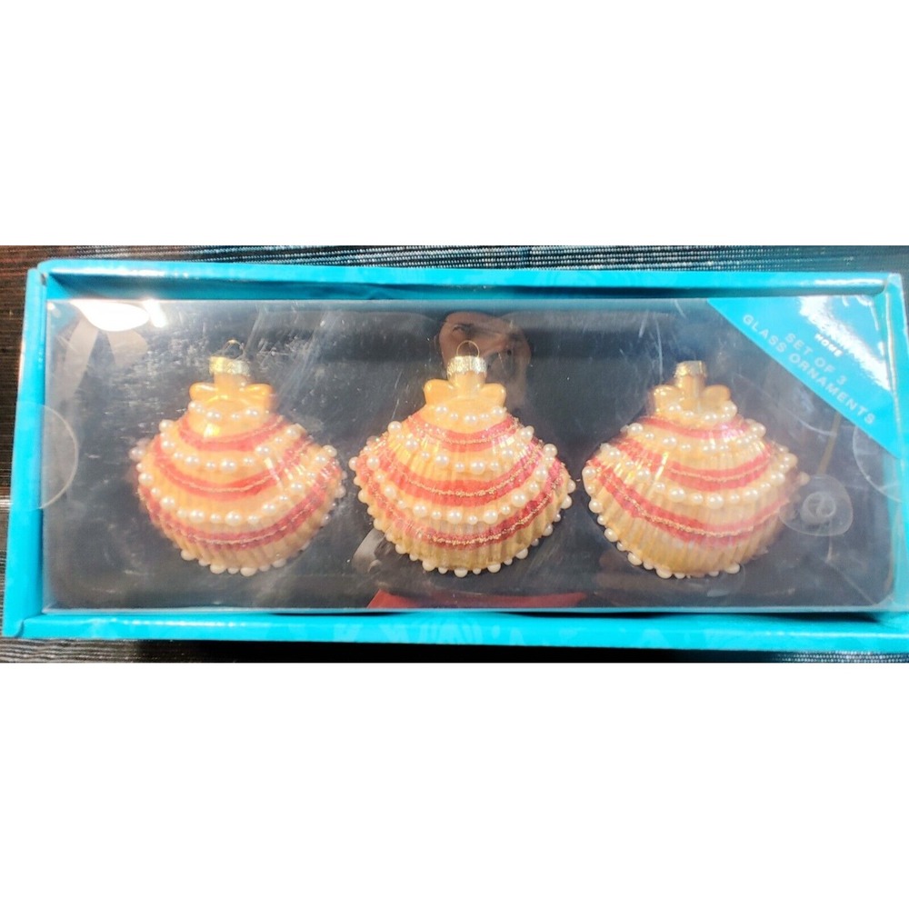 Beekman Home Glass Scallop Shell Christmas Holiday Tree Ornaments Set